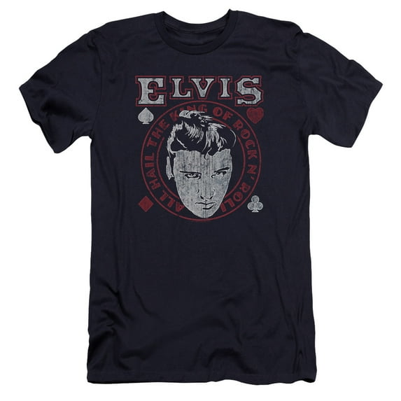 Elvis Presley Hail The King Premium Adult 30/1 T-Shirt Navy