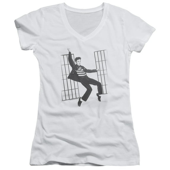 Elvis Presley Jailhouse Rock Junior Women's V-Neck T-Shirt White