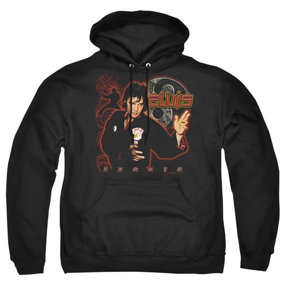 Trevco ELV107-AFTH-6 Elvis Presley & Karate Adult Pull-Over Hoodie, Black - 3X