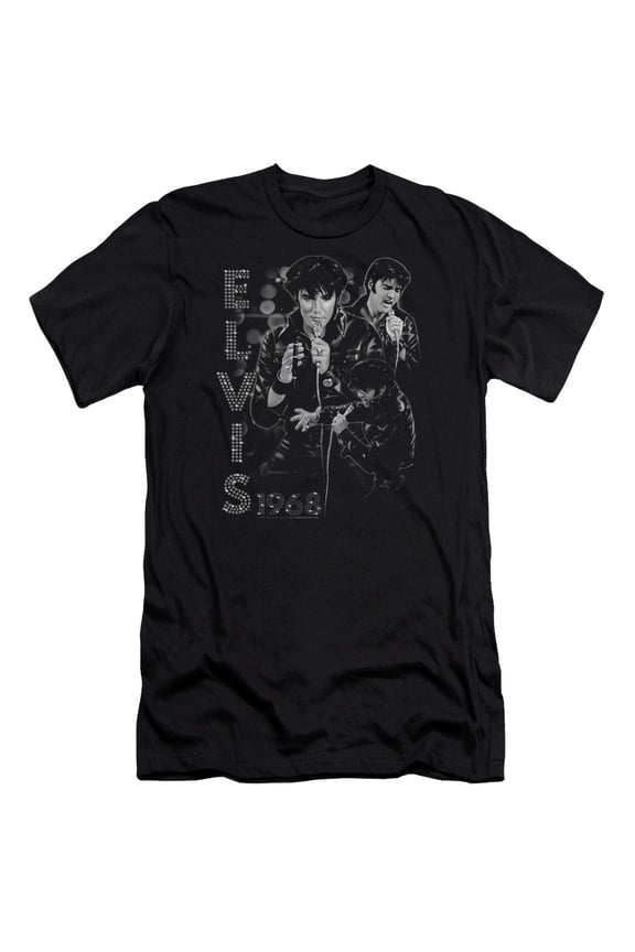 Elvis Presley Leathered Adult 30/1 T-Shirt Black
