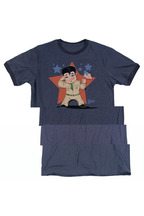Elvis Presley Lil G I Heather Ringer T-Shirt Navy