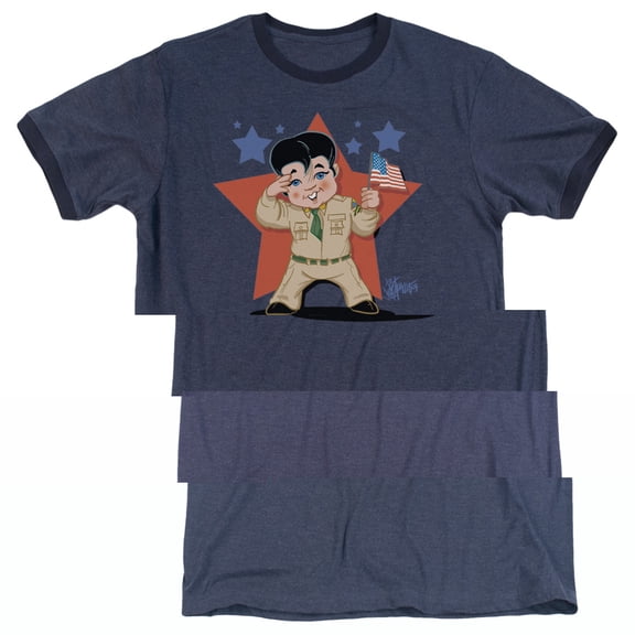 Elvis Presley Lil G I Heather Ringer T-Shirt Navy