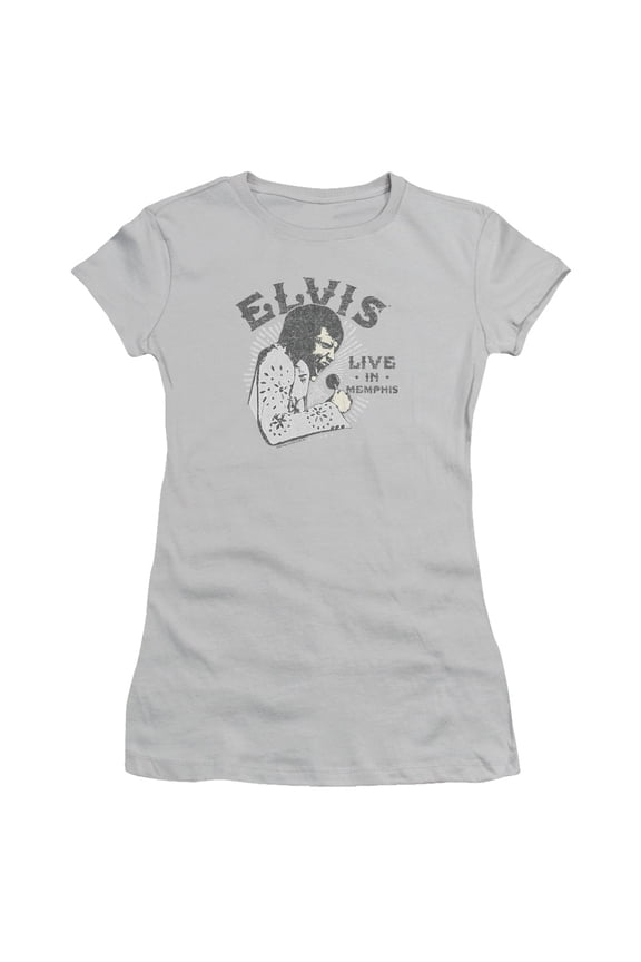 Elvis Presley Live In Memphis Junior Women's Sheer T-Shirt Silver