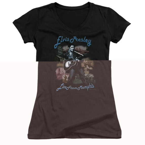 Elvis Presley Memphis Junior Women's V-Neck T-Shirt Black