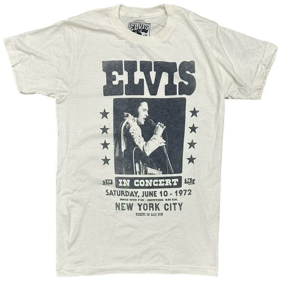 Elvis Presley Men's Official Merchandise In Concert 1972 Vintage Tee T-Shirt (Small, Ivory (Light Cream))