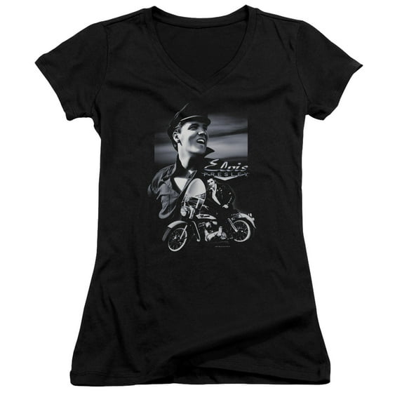 Elvis Presley Motorcycle Junior Women's V-Neck T-Shirt Black