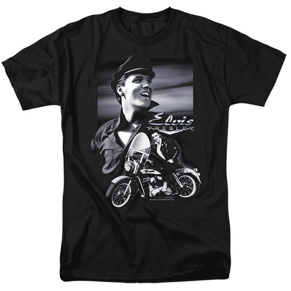 Elvis Presley Motorcycle Unisex Adult T Shirt (Large) Black