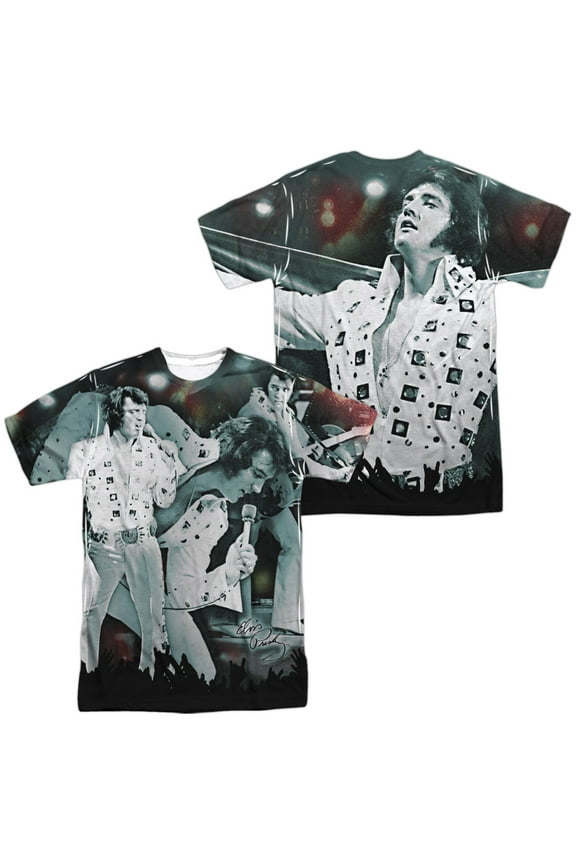 Elvis Presley Now Playing (Front/Back Print) Sublimated Crew T-Shirt White