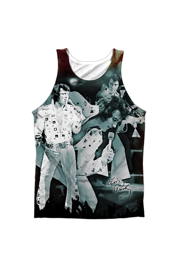 Elvis Presley/now Playing-adult 100% Poly Tank Top-white-3x