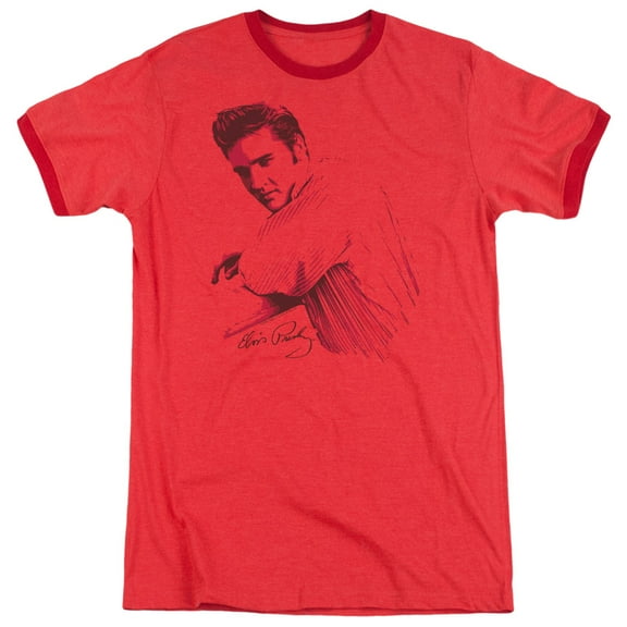 Elvis Presley On The Range Adult Heather Ringer T-Shirt Red