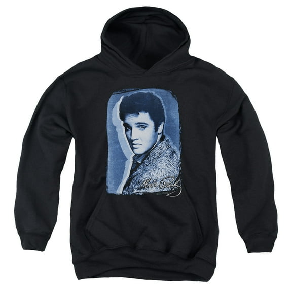 Elvis Presley Overlay Youth Pullover Hoodie Sweatshirt Black