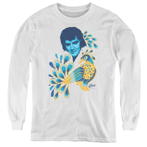 Elvis Presley Peacock Youth Long Sleeve T-Shirt White