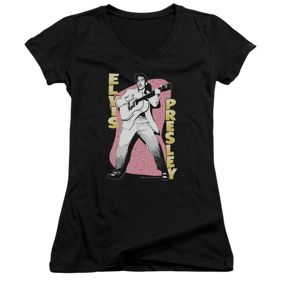 Elvis Presley Pink Rock Junior Women's V-Neck T-Shirt Black