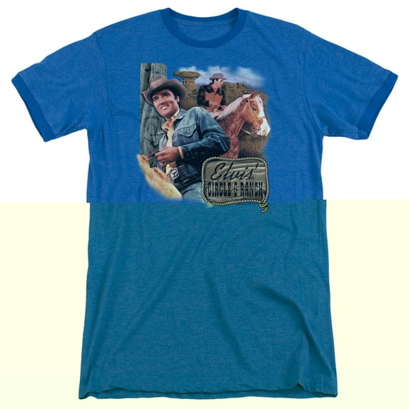 Elvis Presley Ranch Adult Heather Ringer T-Shirt Royal Blue