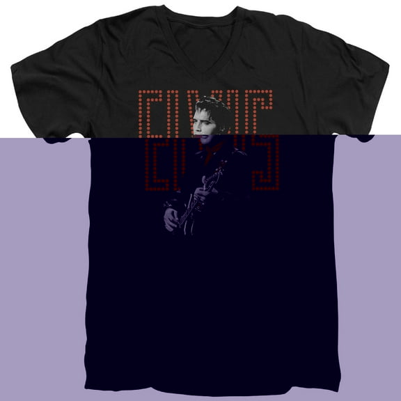 Elvis Presley Red Guitarman Adult V-Neck T-Shirt Black
