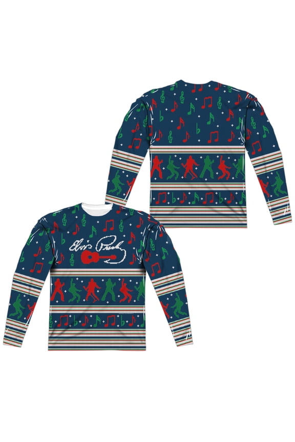 Elvis Presley Rocking Sweaters (Front/Back Print) Sublimated Long Sleeve T-Shirt White