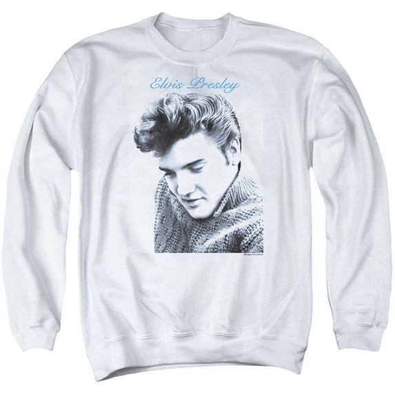 Elvis Presley Script Sweater Adult Crewneck Sweatshirt White