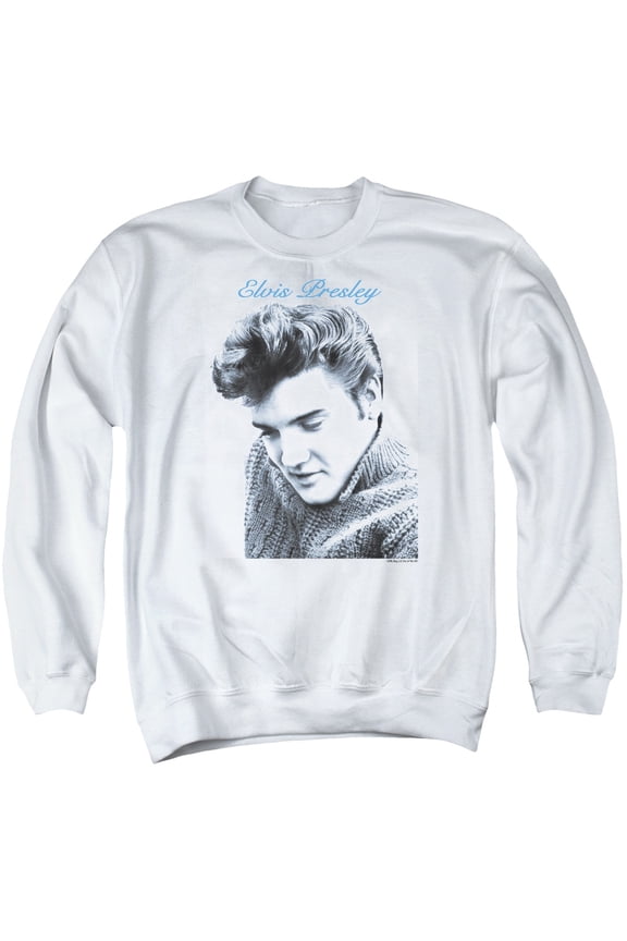 Elvis Presley Script Sweater Adult Crewneck Sweatshirt White