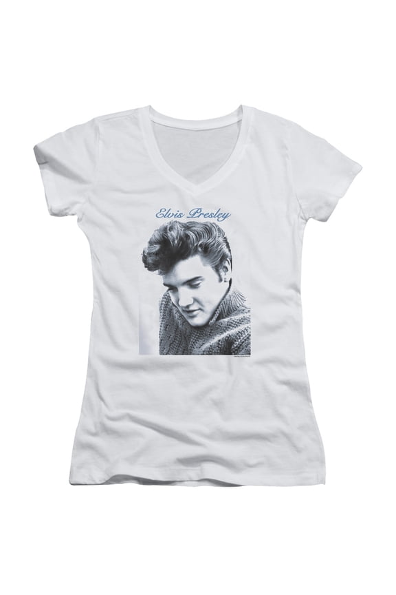 Elvis Presley - Script Sweater - Juniors Cap Sleeve V-Neck Shirt - Small