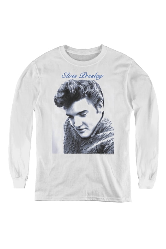 Elvis Presley Script Sweater Youth Long Sleeve T-Shirt White
