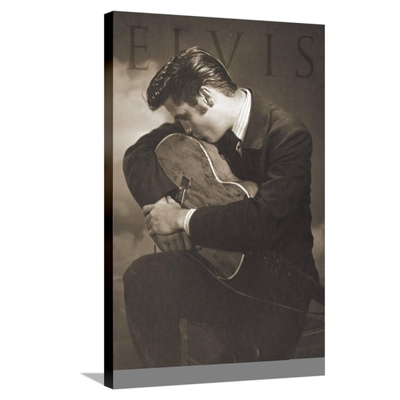 Elvis Presley - Sepia Guitar Canvas Wall Poster, 22.375" x 34"
