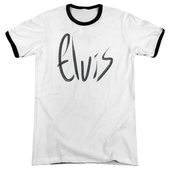 Elvis Presley Sketchy Name Adult Ringer T-Shirt White/Black