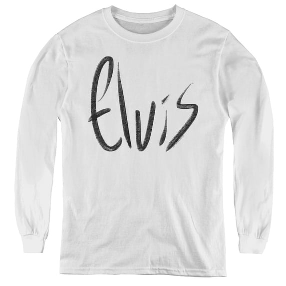 Elvis Presley Sketchy Name Youth Long Sleeve T-Shirt White