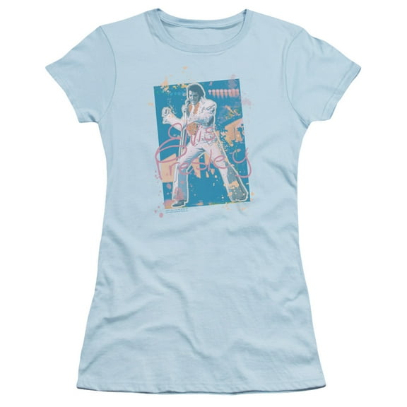 Elvis Presley Splatter Hawaii Junior Women's Sheer T-Shirt Light Blue