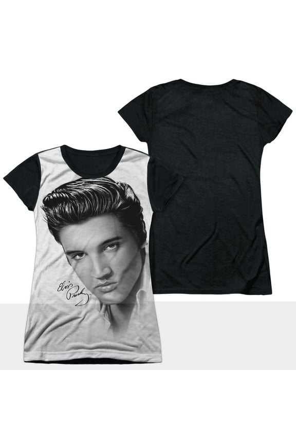 Elvis Presley Stare 2 Officially Licensed Black Back Sublimation Juniors T Shirt