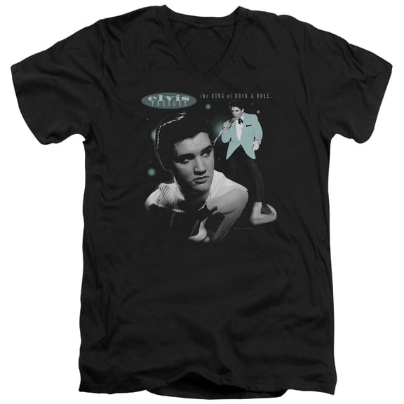 Elvis Presley Teal Portrait Adult V-Neck T-Shirt Black