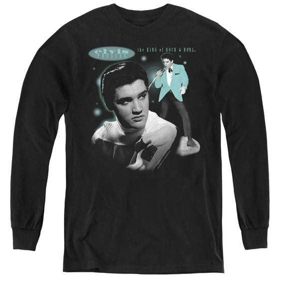 Elvis Presley Teal Portrait Youth Long Sleeve T-Shirt Black