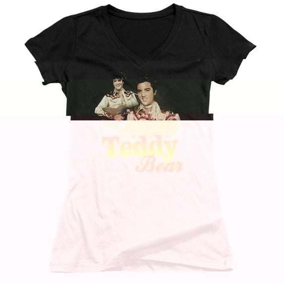 Elvis Presley Teddy Bear Junior Women's V-Neck T-Shirt Black