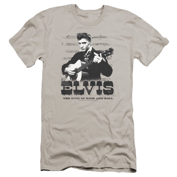 Elvis Presley The King Of Premium Canvas Adult Slim Fit T-Shirt Silver