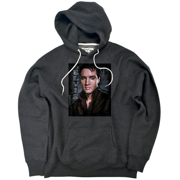 Elvis Presley Tough Unisex Adult Slim Fit Pull-Over Heather Hoodie, Charcoal, Medium