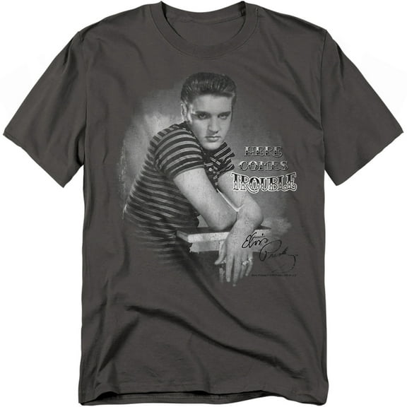 Elvis Presley T-Shirt Trouble Unisex Graphic Tee For Men & Women Charcoal