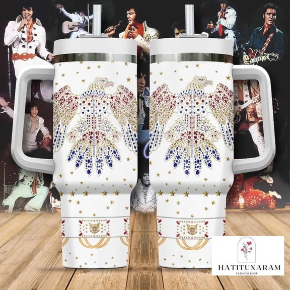 Elvis Presley Tumbler 40oz, Elvis The King Tumbler Cup, King Of Rock Stainless Tumbler, Rock N Roll Gift, Elvis Tumbler With Straw