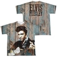 thumbnail image 1 of Elvis Presley Woodgrain (Front/Back Print) Youth Sublimated Crew T-Shirt White, 1 of 4