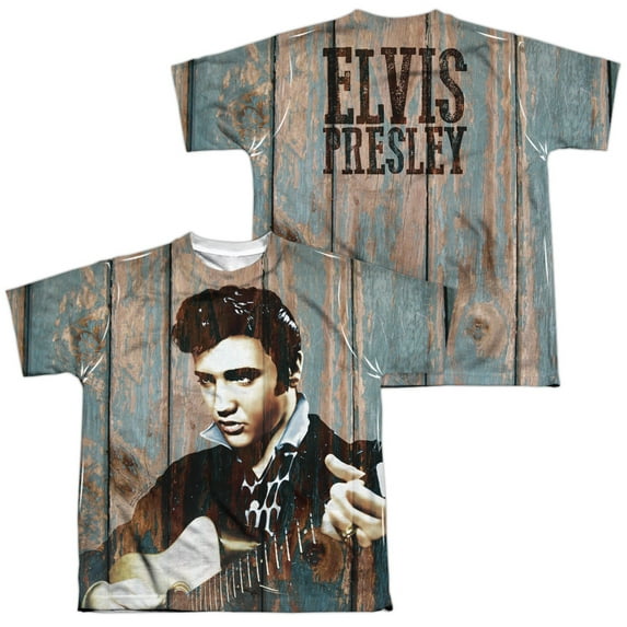 Elvis Presley Woodgrain (Front/Back Print) Youth Sublimated Crew T-Shirt White