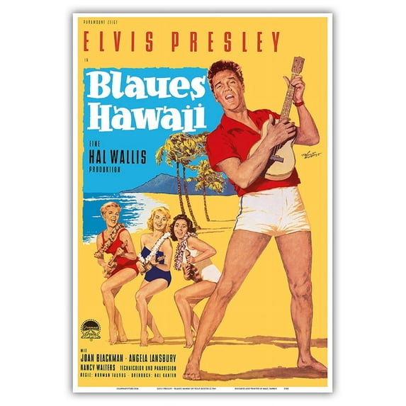 Elvis Presley in Blaues (Blue) Hawaii - Vintage Film Movie Poster by Rolf Goetze c.1961 - Master Art Print (Unframed) 13in x 19in