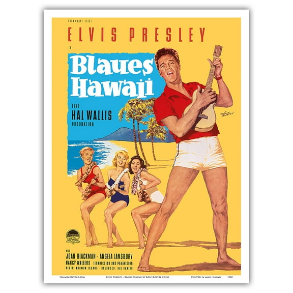 Elvis Presley in Blaues (Blue) Hawaii - Vintage Film Movie Poster by Rolf Goetze c.1961 - Master Art Print (Unframed) 9in x 12in