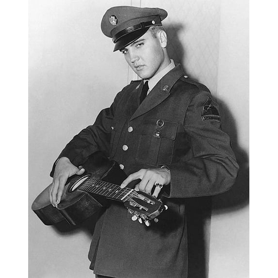 Elvis Presley in U.S. Army Dress Blues Style - A - 20x30 Inch Glossy Laminated Poster - Stunning Detail and Bold Colors