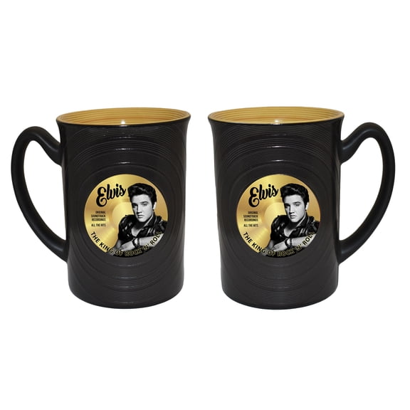Elvis Presley mug black gold record embossed 14 Oz coffee, tea, cocoa