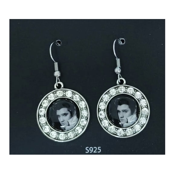 Elvis Presley pierced earring black & white dangle with rhinestones