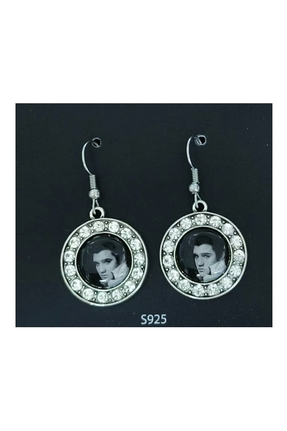 Elvis Presley pierced earring black & white dangle with rhinestones