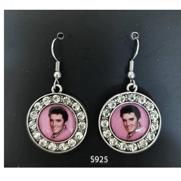 Elvis Presley pierced earring pink dangle with rhinestones