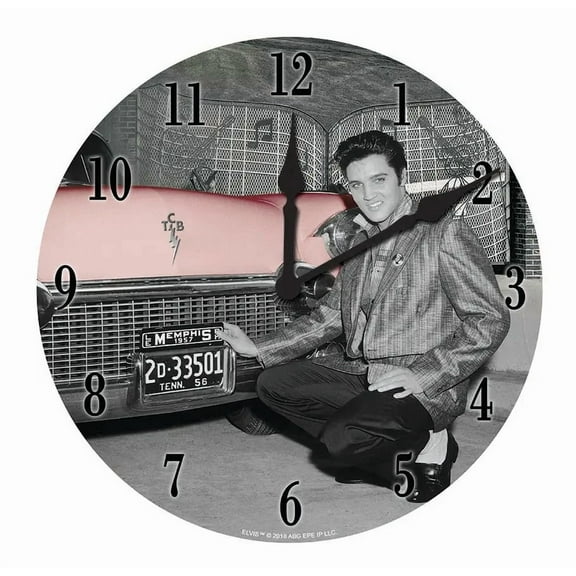 Elvis Presley wall clock grey with pink car 11.8 battery operated