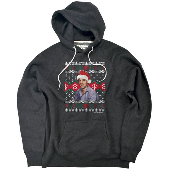 Elvis Ugly Christmas Sweater Unisex Adult Slim Fit Pull-Over Heather Hoodie, Charcoal, Large
