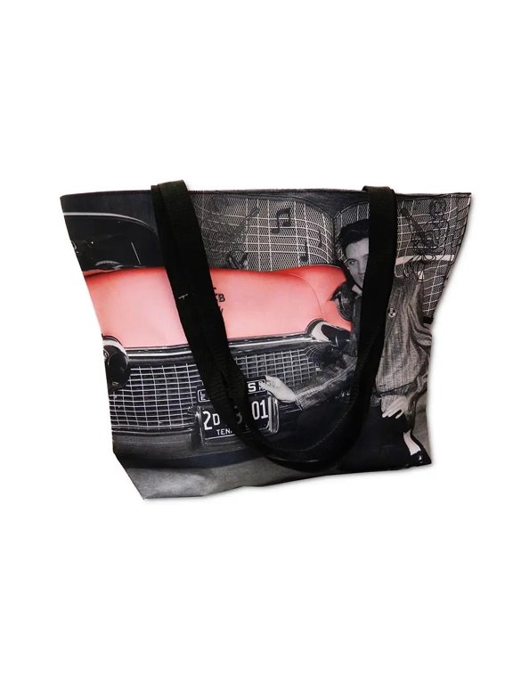 Elvis with Pink Cadillac zipper tote bag carry all E8741