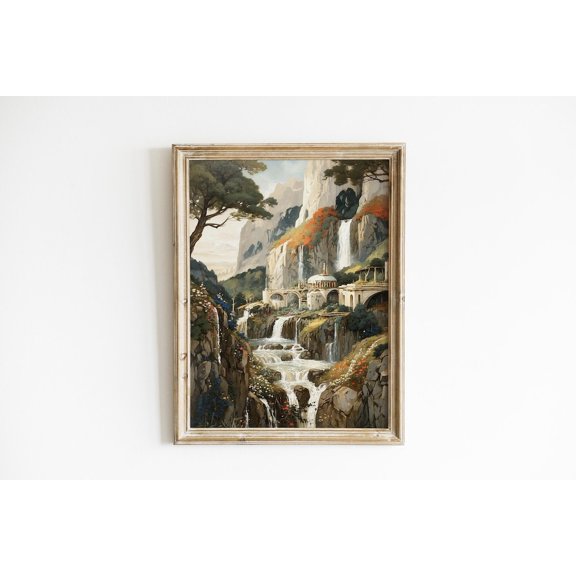 Elvish River Valley Fantasy High Fantasy Power Rings Wall Art, Unframed Paper Poster 8x10in
