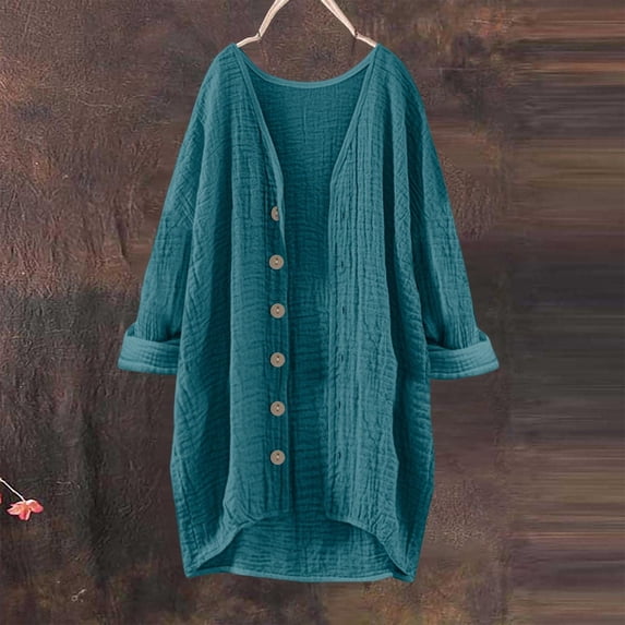 Hipattires 100%Cotton Jackets for Women Casual Loose Outerwear Tops Fall Jackets Holiday Button-Up Womens Cardigans
